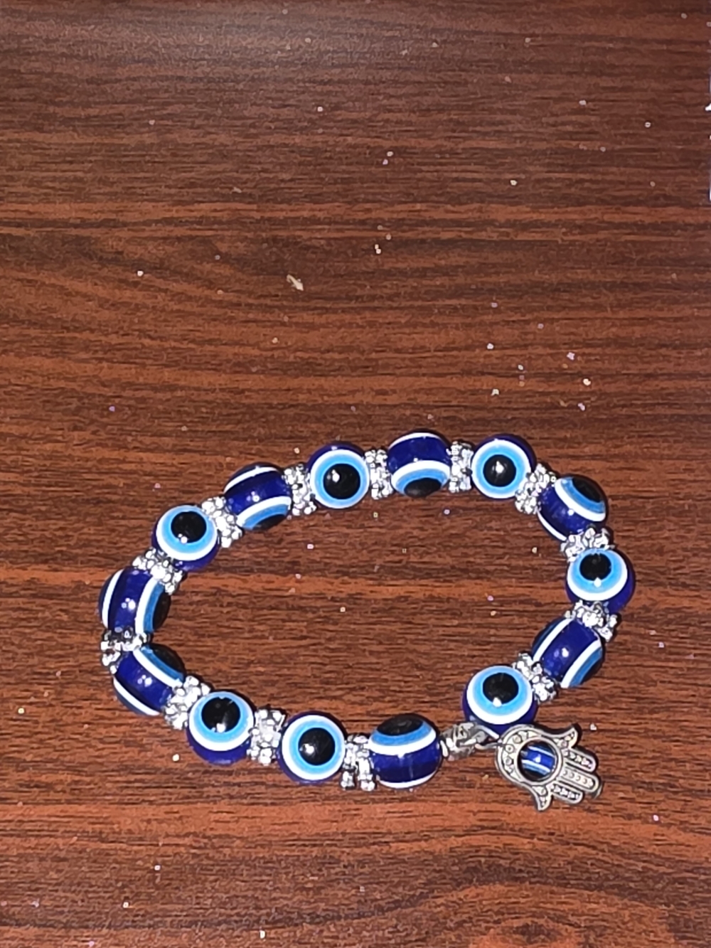 Evil Eye Beaded Stretch Bracelet with Hamsa Charm - Blue